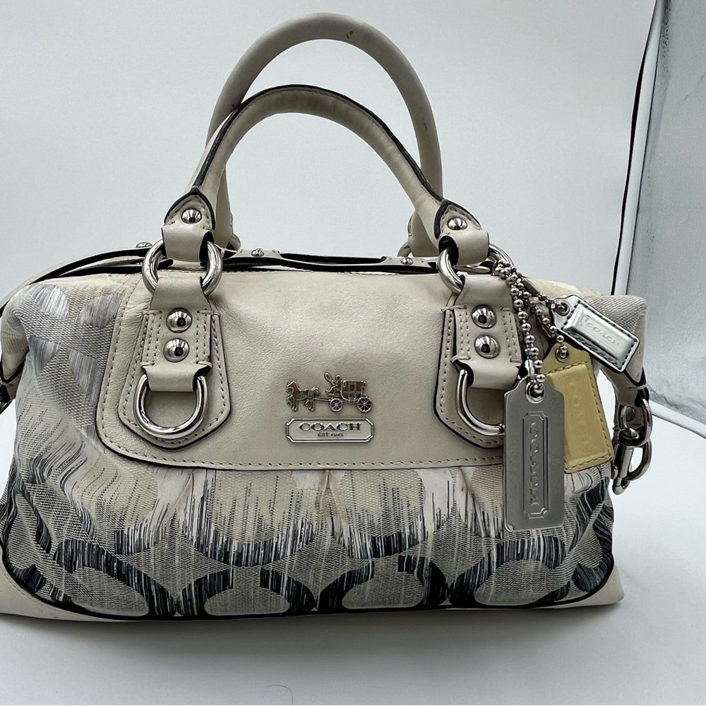Coach White and Blue Satchel with Signature Monogram
